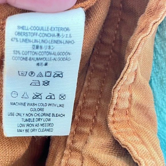 Free People Poet Puff Sleeve Bomber Jacket Orange Oversized Linen Blend Size M - Picture 7 of 7